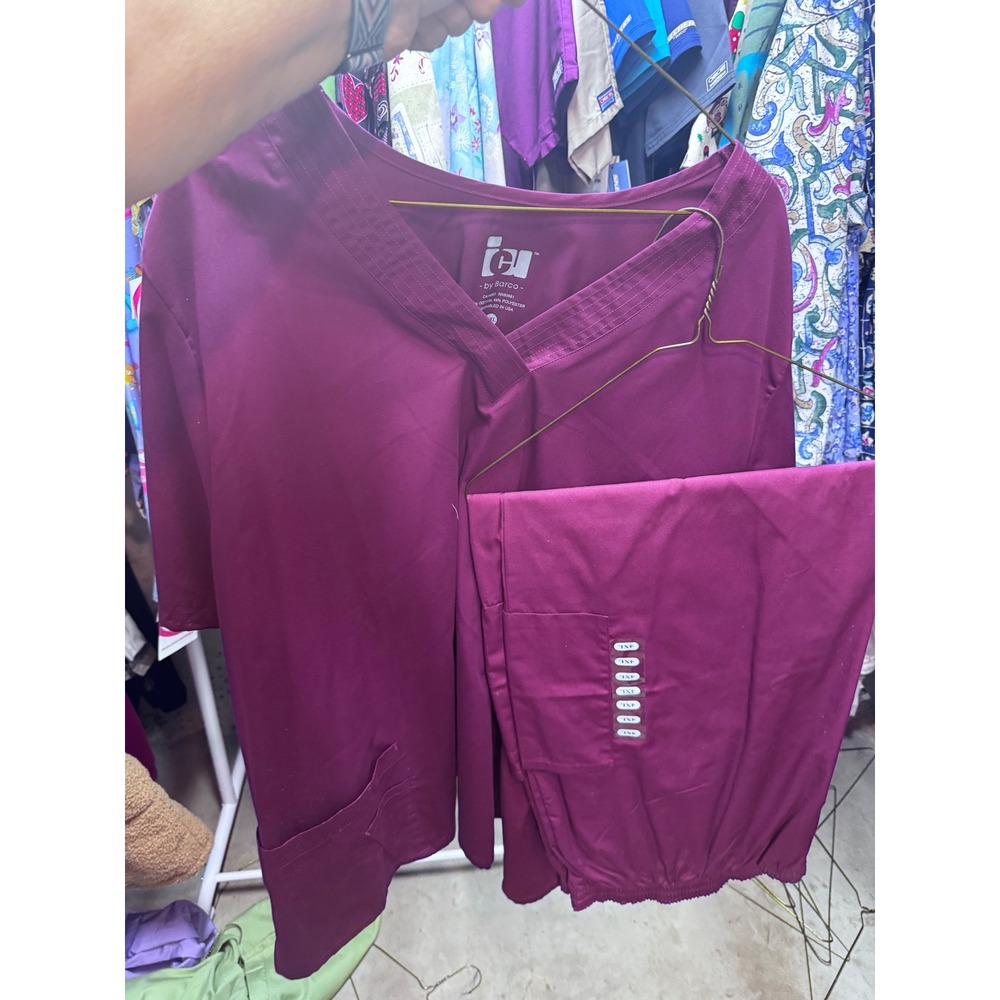 ICU by Barco Women 4XL Scrub Set Wine Purple V-Neck Top Elastic Waist Pants NEW